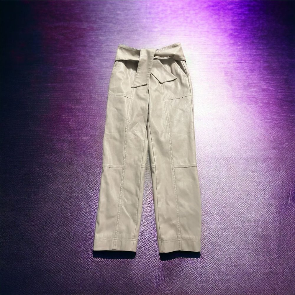 Jonathan Simkhai Faux Leather Lined Pants Khaki Sash Size 4 READ